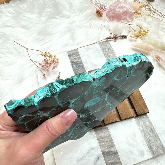 Stunning Malachite with Chrysocolla Half-Polished Slab/Specimen - Picture 4 of 6